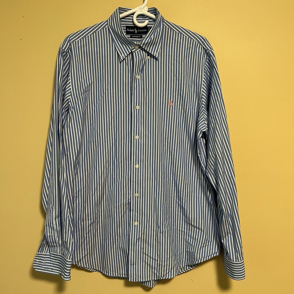 Ralph Lauren Custom Fit Button Down Up Shirt Men's Size Large 16 LS Stripes